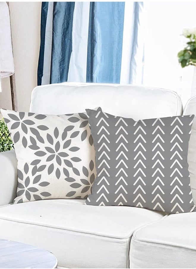 Set of 4 Decorative Pillow Covers 18x18 Modern Linen Fabric for Sofa Couch Bed and Car Gray Color 45x45cm
