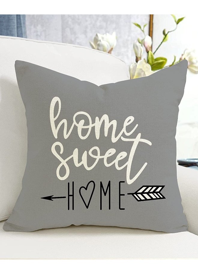 Set of 4 Decorative Pillow Covers 18x18 Modern Linen Fabric for Sofa Couch Bed and Car Gray Color 45x45cm