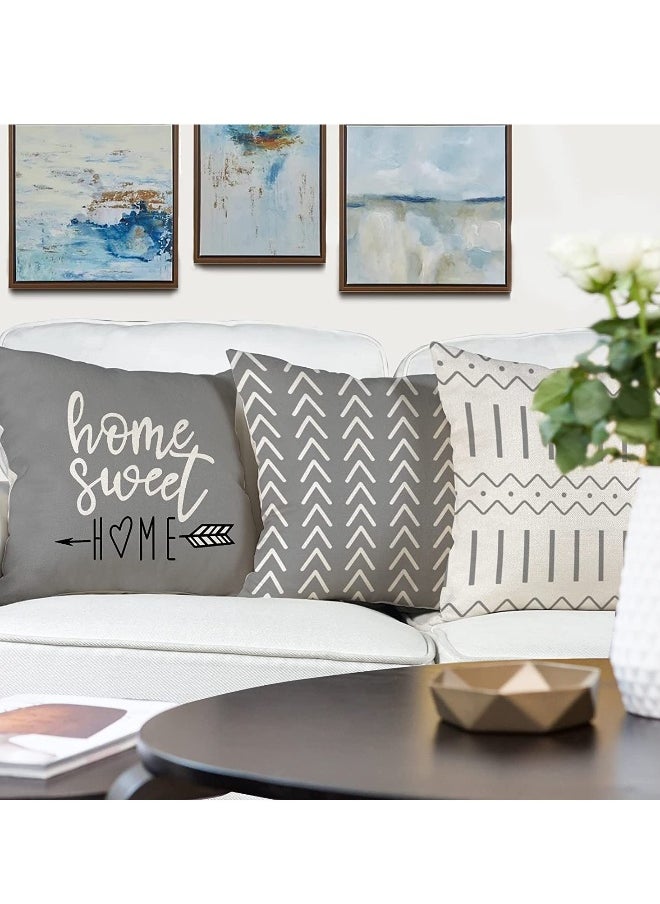 Set of 4 Decorative Pillow Covers 18x18 Modern Linen Fabric for Sofa Couch Bed and Car Gray Color 45x45cm