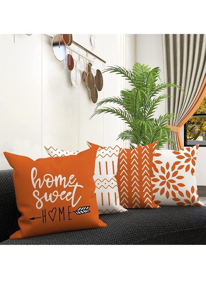 Throw Pillow Cover, Fall Decor for Home, Modern Sofa Throw Pillow Cover, Decorative Outdoor Linen Fabric Pillow Case for Couch Bed Car 45x45cm Orange Set of 4