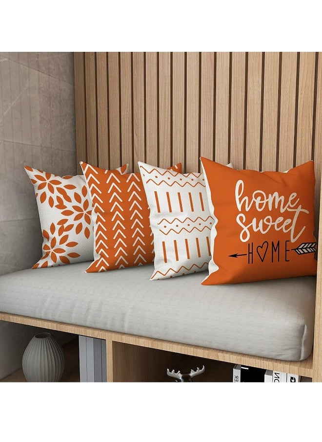 Throw Pillow Cover, Fall Decor for Home, Modern Sofa Throw Pillow Cover, Decorative Outdoor Linen Fabric Pillow Case for Couch Bed Car 45x45cm Orange Set of 4