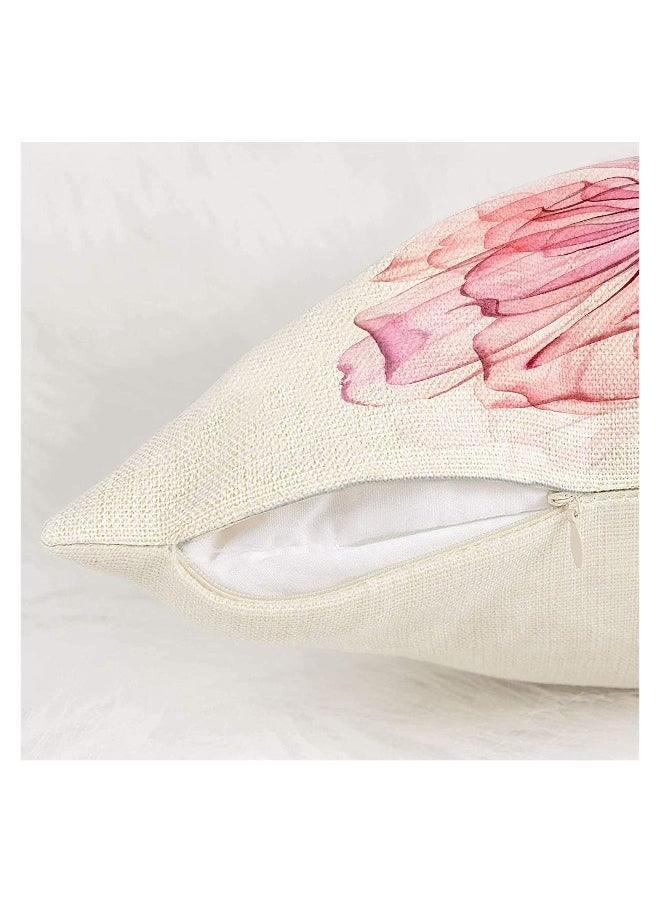 Decorative Floral Flower Pillow Covers 18 x18“ Linen Cushion Case for Living Room Couch Sofa Patio Outdoor Home Deco Ink Flower Linen Printed Pillowcase Home Sofa Bedside Office Pillowcase
