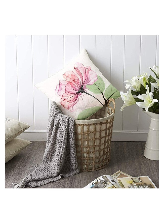 Decorative Floral Flower Pillow Covers 18 x18“ Linen Cushion Case for Living Room Couch Sofa Patio Outdoor Home Deco Ink Flower Linen Printed Pillowcase Home Sofa Bedside Office Pillowcase