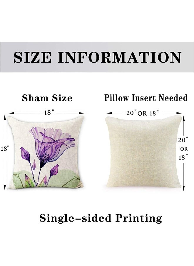 Decorative Floral Flower Pillow Covers 18 x18“ Linen Cushion Case for Living Room Couch Sofa Patio Outdoor Home Deco Ink Flower Linen Printed Pillowcase Home Sofa Bedside Office Pillowcase