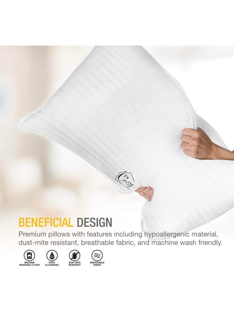 Cosy CORNER Pillows Queen Size White Pillows Comfortable and Long Lasting Pillows Polyester Plush Pillows Best Pillows for Side Sleepers Queen Pillows Stripe Pillow Set of 5