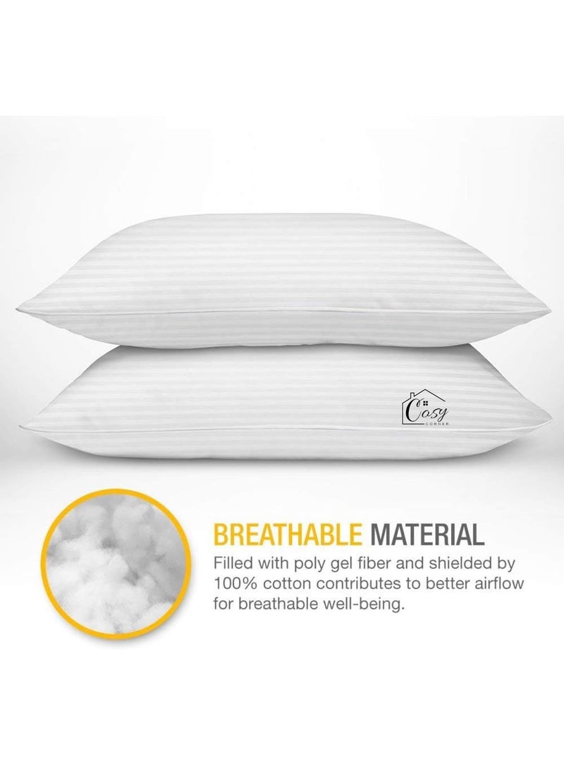 Cosy CORNER Pillows Queen Size White Pillows Comfortable and Long Lasting Pillows Polyester Plush Pillows Best Pillows for Side Sleepers Queen Pillows Stripe Pillow Set of 5