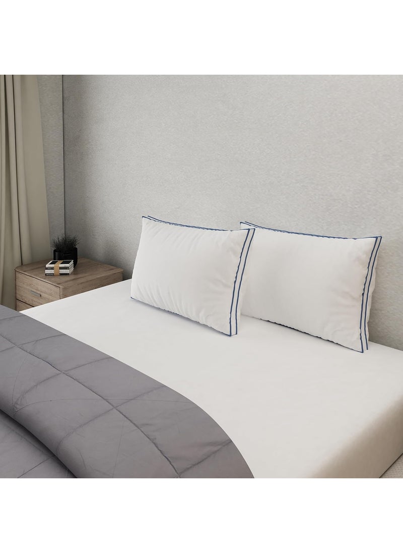 Elarra Home Supersoft Microfiber Loft Pillow White Blue Piping Size 43 cms x 68 cms 300TC Cotton Fabric 1200 GMS Super Soft Machine Washable Set of 1