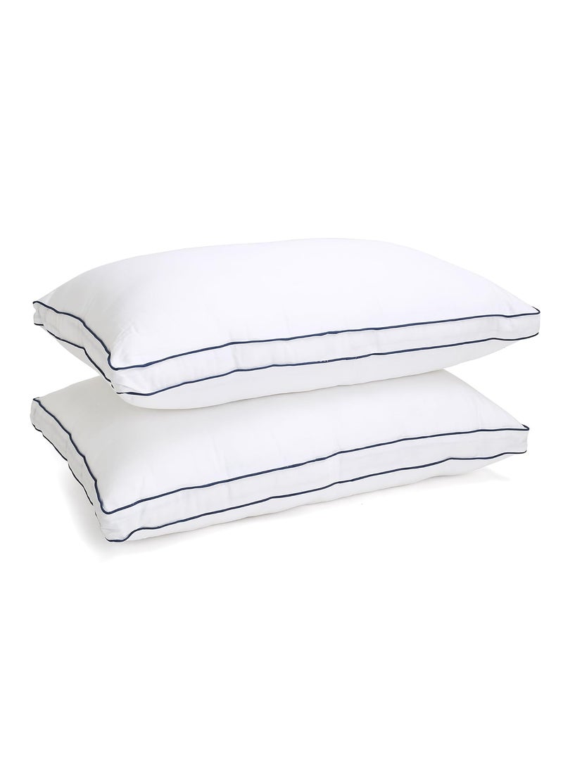 Elarra Home Supersoft Microfiber Loft Pillow White Blue Piping Size 43 cms x 68 cms 300TC Cotton Fabric 1200 GMS Super Soft Machine Washable Set of 1