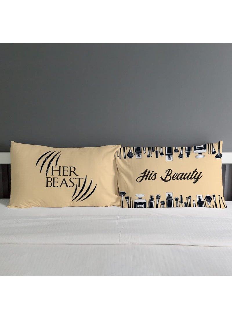 Crazyify Her Beast Pillow Set of 2 Valentines Day Gift for GirlfriendBoyfriend Husband and Wife Pillow Pillow for BedroomLiving Room 2 Pillow 12x18 Inches