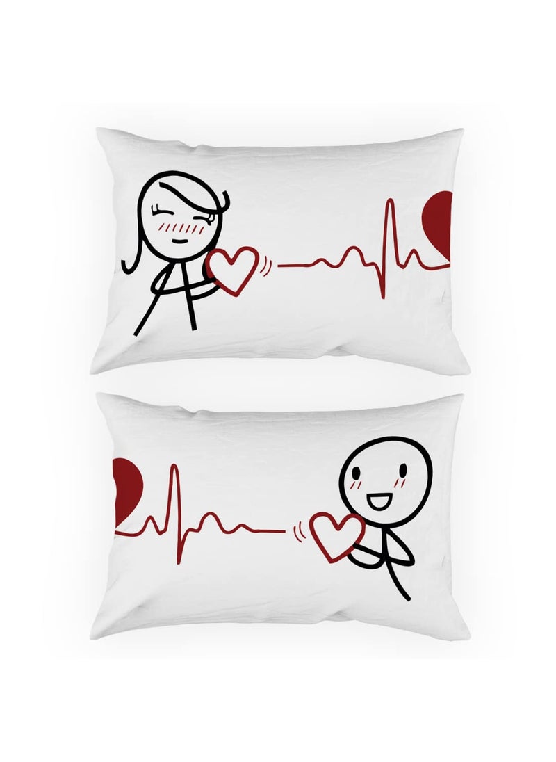 Crazyify Heart Bed Pillow Set Valentines Day Gift for GirlfriendBoyfriend Husband and Wife Bed Pillow Couple PillowsBedroom Pillows Decorative Pillow Set of 2 12x18 Inches
