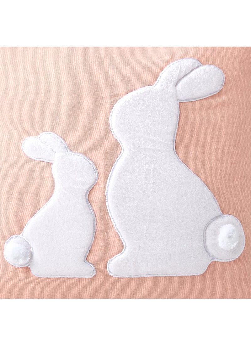 The White Cradle White Dyed Duck Cotton Pillow 14x14 in Elegant Piping with Detailed Embroidery Adds Character and Luxury to Your Kids Play Area Pink Rabbit