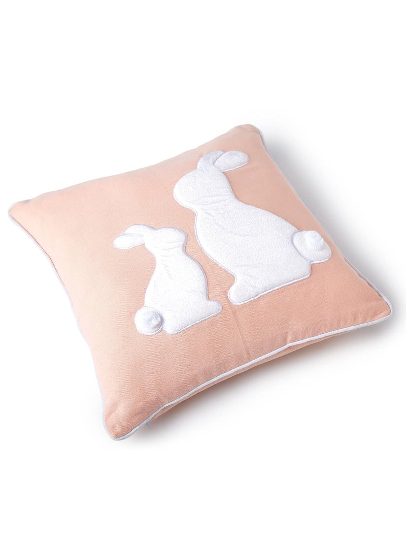 The White Cradle White Dyed Duck Cotton Pillow 14x14 in Elegant Piping with Detailed Embroidery Adds Character and Luxury to Your Kids Play Area Pink Rabbit