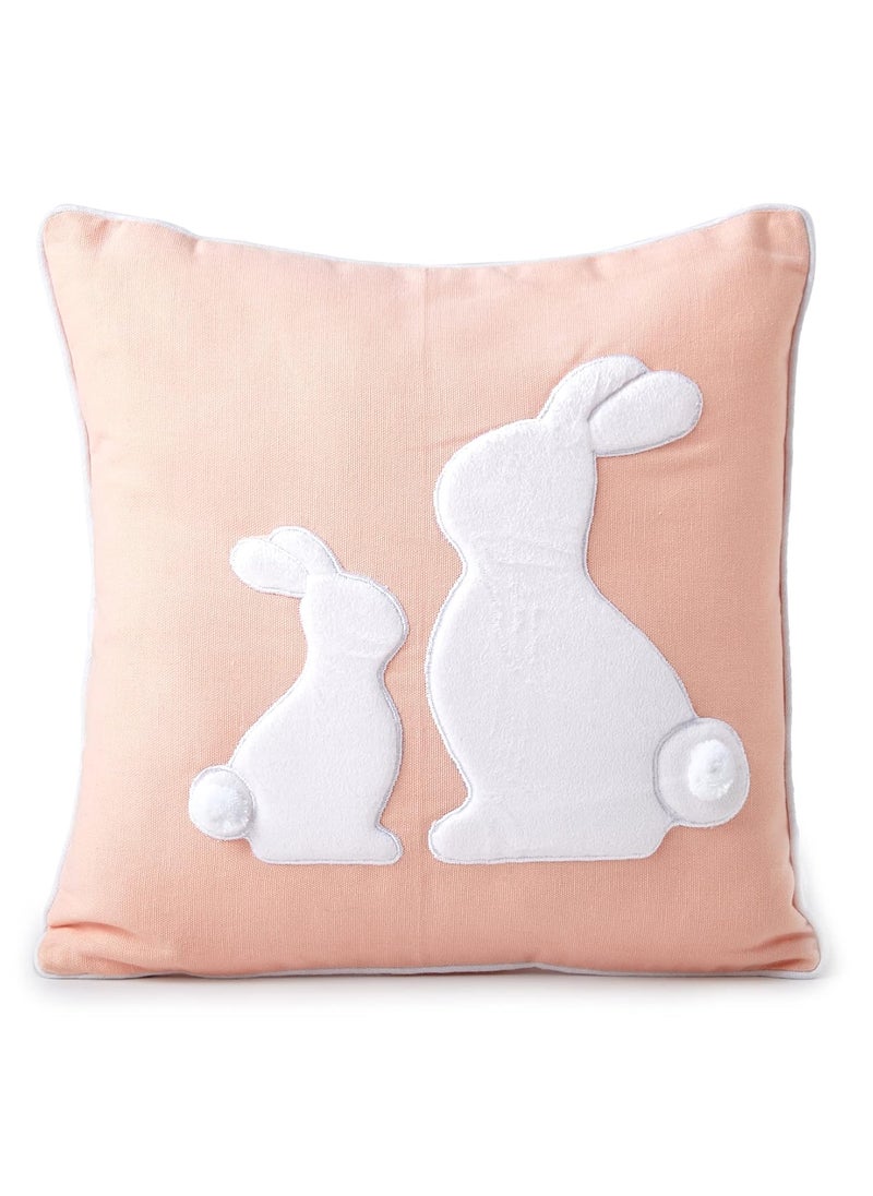 The White Cradle White Dyed Duck Cotton Pillow 14x14 in Elegant Piping with Detailed Embroidery Adds Character and Luxury to Your Kids Play Area Pink Rabbit