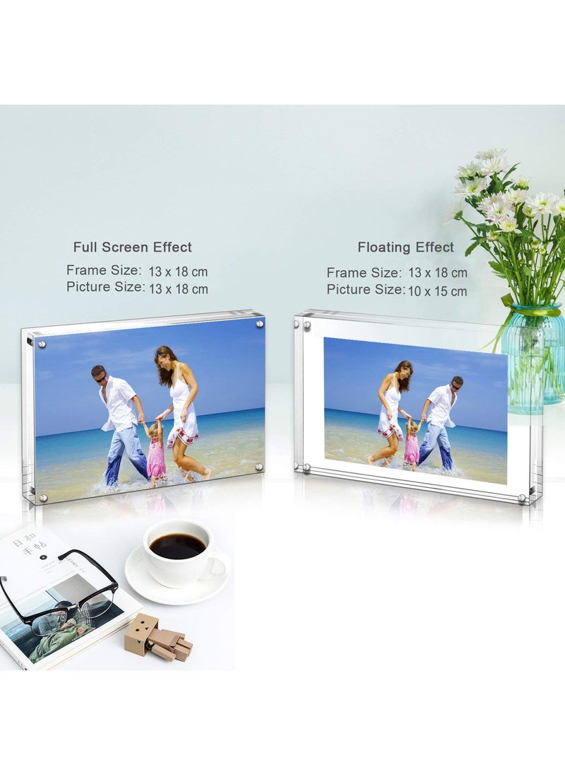 Maitri Clear Transparent Acrylic Picture Frame Magnetic Picture Frame Desktop Photo Frame With Magnet Double Sided Block Set Frameless Magnetic Photo Frame 5 X 7 Inch Pack of 2