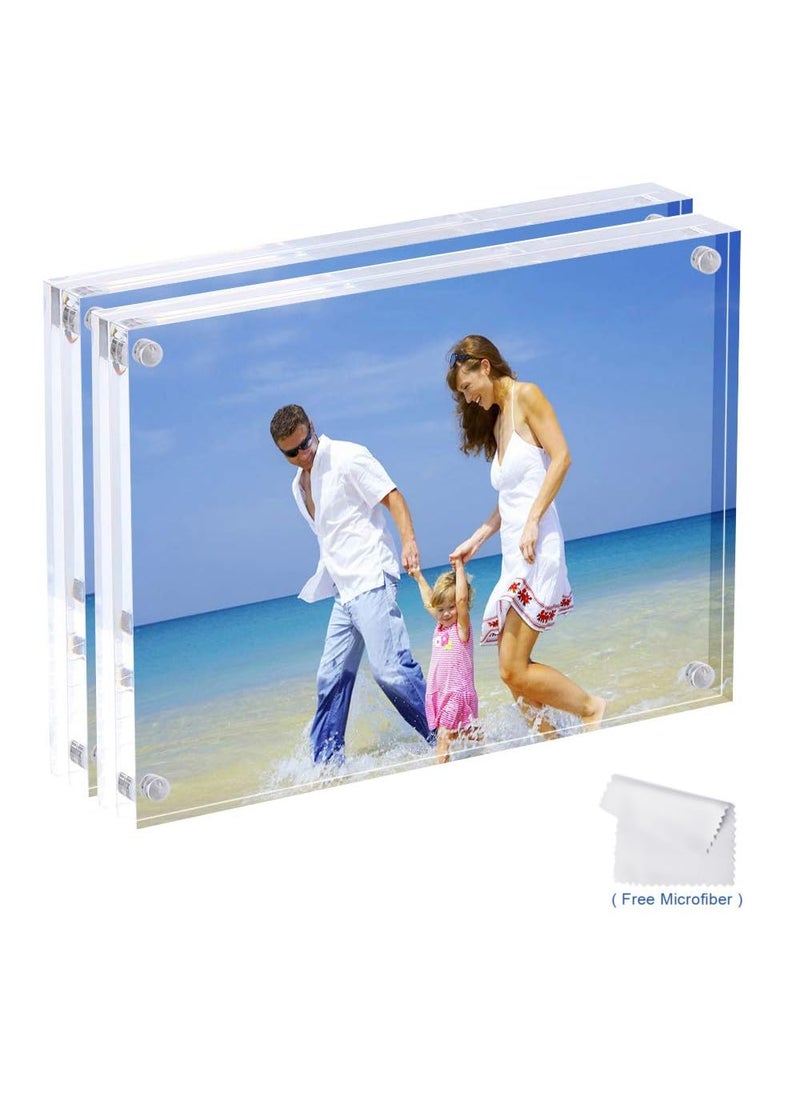 Maitri Clear Transparent Acrylic Picture Frame Magnetic Picture Frame Desktop Photo Frame With Magnet Double Sided Block Set Frameless Magnetic Photo Frame 5 X 7 Inch Pack of 2