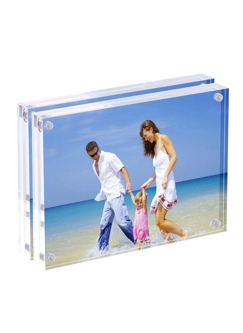 Maitri Clear Transparent Acrylic Picture Frame Magnetic Picture Frame Desktop Photo Frame With Magnet Double Sided Block Set Frameless Magnetic Photo Frame 5 X 7 Inch Pack of 2