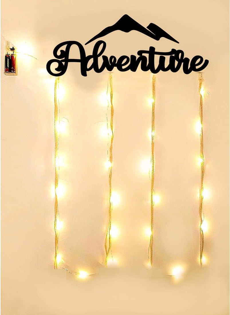 Khush Its Amazing Home Decor Wood Adventure With LED Light Hanging Photo Display DIY Picture Photo Frame Collage Set Includes Multi colour Clips