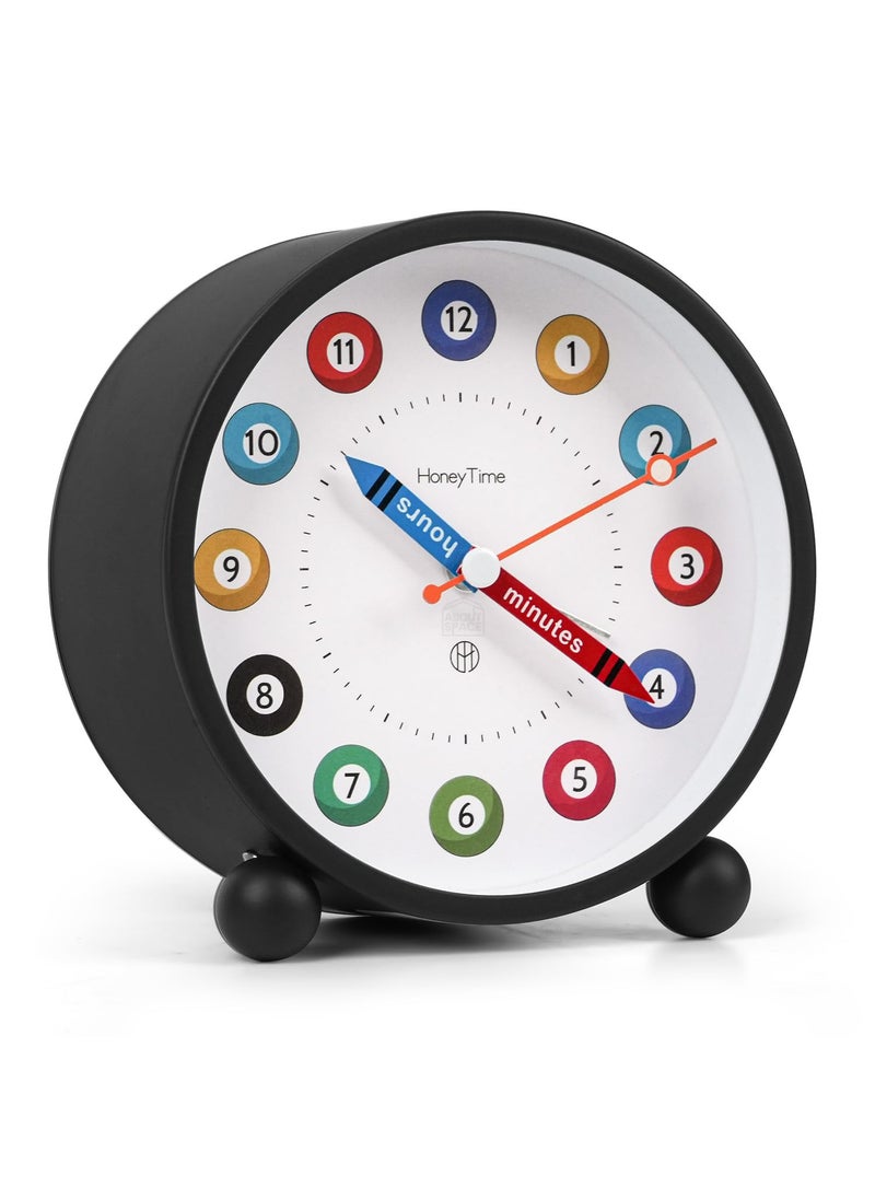 ABOUT SPACE Alarm Clock Silent Analog Table Alarm Clock with Night Light Battery Powered Multicolour Design for Home Office Students Kids Black Battery not included L108xB52xH112cm Metal
