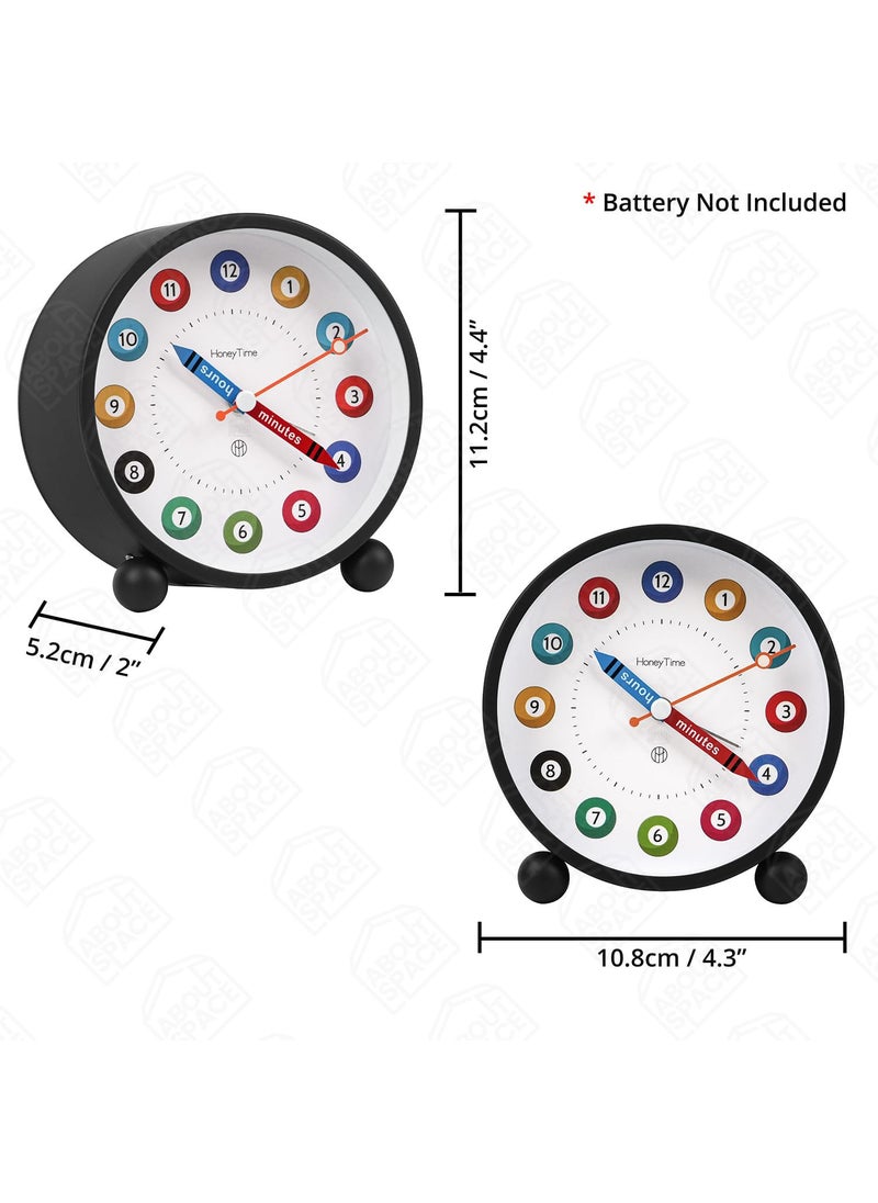 ABOUT SPACE Alarm Clock Silent Analog Table Alarm Clock with Night Light Battery Powered Multicolour Design for Home Office Students Kids Black Battery not included L108xB52xH112cm Metal