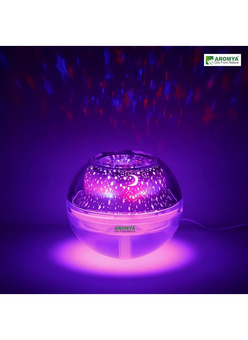 Aromya Crystal Night Light Projection Humidifier Ultrasonic Cool Mist with Star Moon Light Essential Oil Diffuser for Home Bedroom Baby Room Office Gold