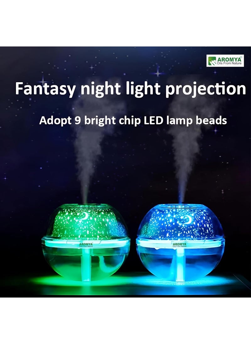 Aromya Crystal Night Light Projection Humidifier Ultrasonic Cool Mist with Star Moon Light Essential Oil Diffuser for Home Bedroom Baby Room Office Gold