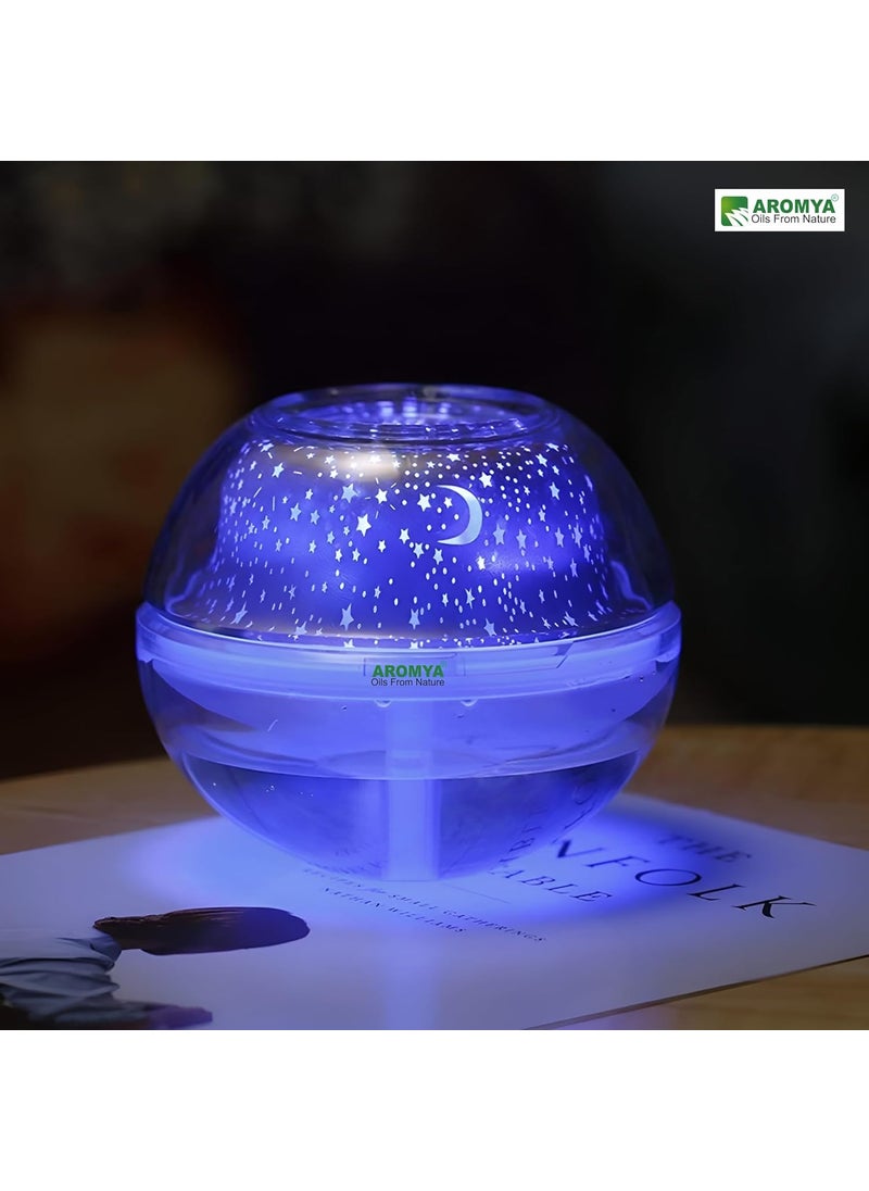 Aromya Crystal Night Light Projection Humidifier Ultrasonic Cool Mist with Star Moon Light Essential Oil Diffuser for Home Bedroom Baby Room Office Gold