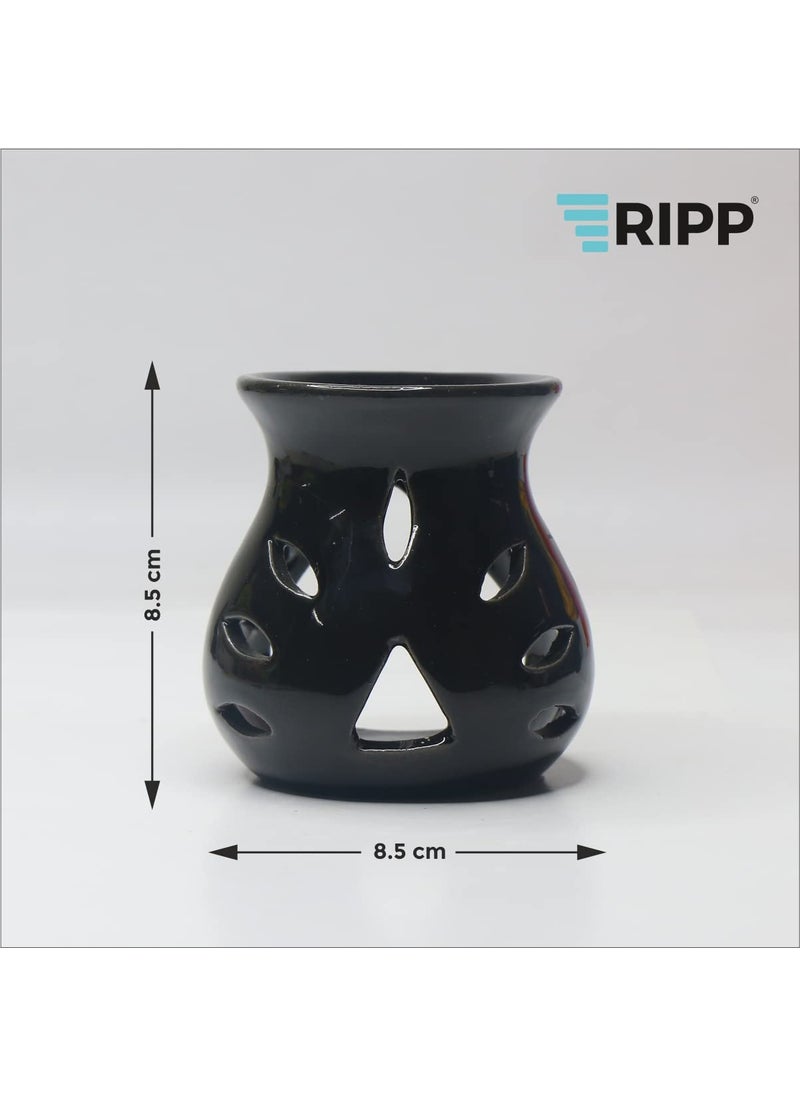 RIPP Set of 3 Regular Ceramic Aroma Burner Oil Diffuser with TealightCeramic Aroma Essential Oil Burner Diffuser for Home Fragrance at Home Office Hotel SPA Pack of 3 BlackGreenRed