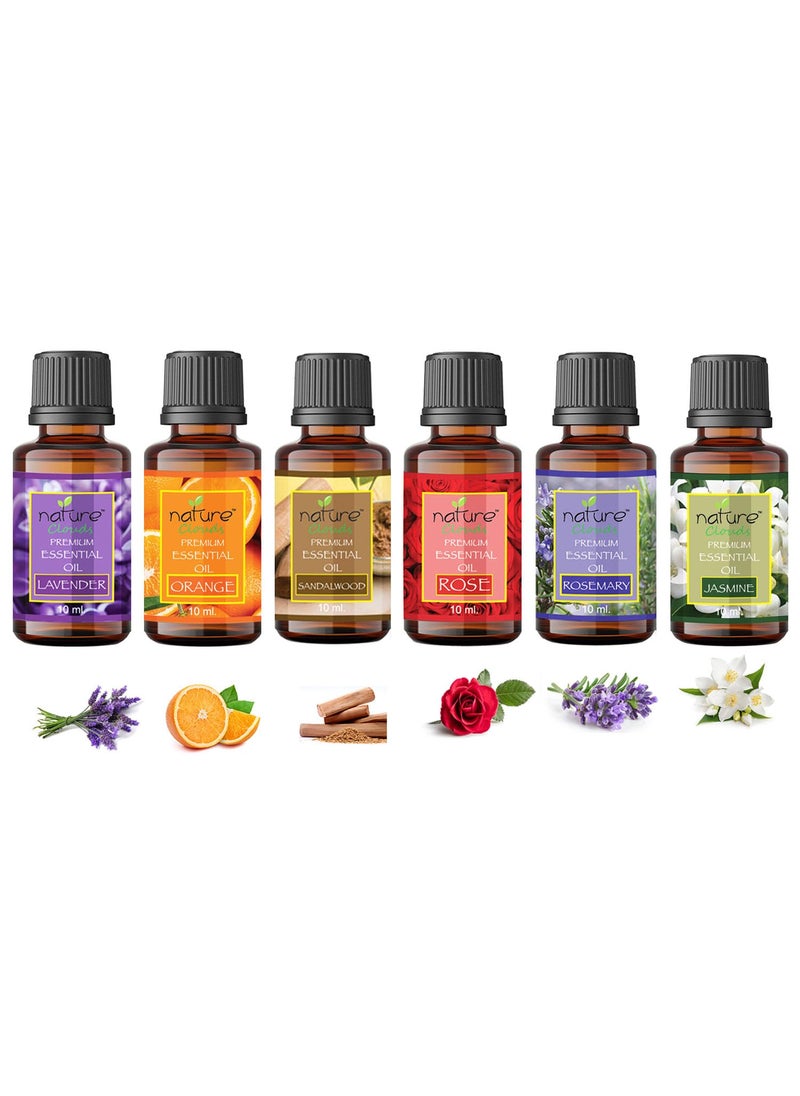 nature clouds Essential Oil Lavender Orange Sandalwood Rose Rosemary Jasmine Combo Set Pure Natural Organic Oils for Aromatherapy Diffuser Pack of 6