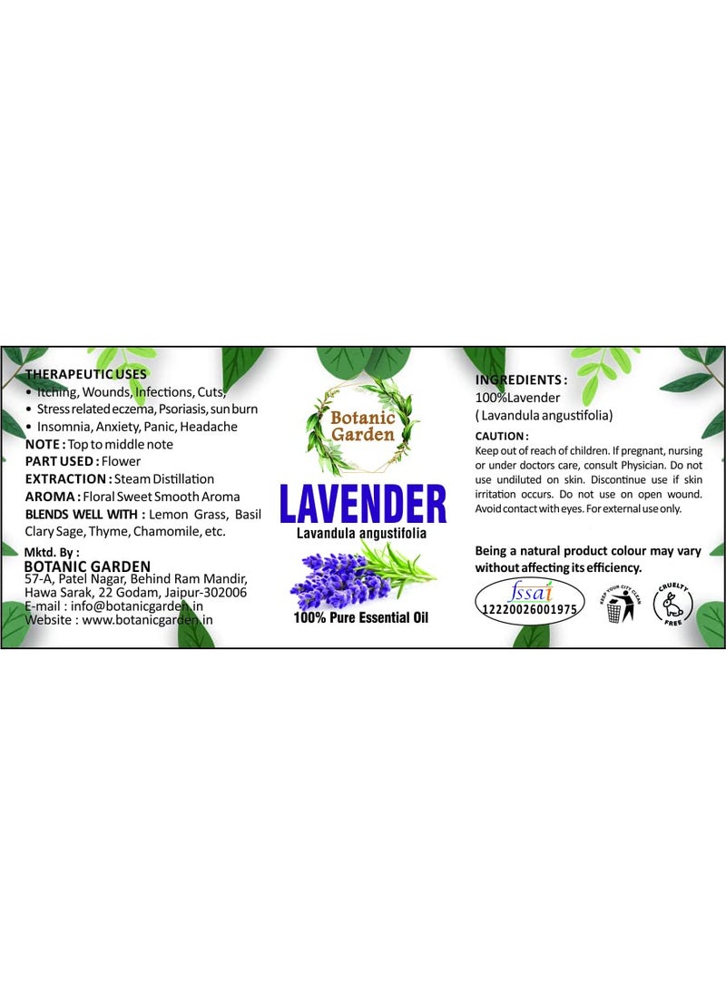 Botanic Garden Lavender Essential Oil 100 Pure Therapeutic Grade Steam Distilled Promotes Peaceful Sleep RelaxationTension Relief Headaches for Diffuser Topical Use with Dropper 100ML