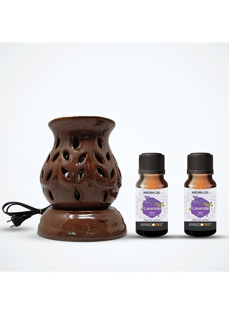 Peepalcomm Matki Shaped Electric Aroma Oil Diffuser Black 2 High Scented Lavender Essential Oils 10ml Each Brown