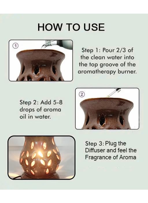 Peepalcomm Matki Shaped Electric Aroma Oil Diffuser Black 2 High Scented Lavender Essential Oils 10ml Each Brown