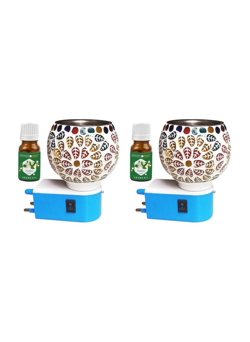 Set of 2 Electrical Camphor Diffuser LampGlass Essential Oil Diffuser with On Off Switch Between Burner Lamp with 2 High Scented Aroma Oil 10 Ml Each Shipped As Per Availablity A