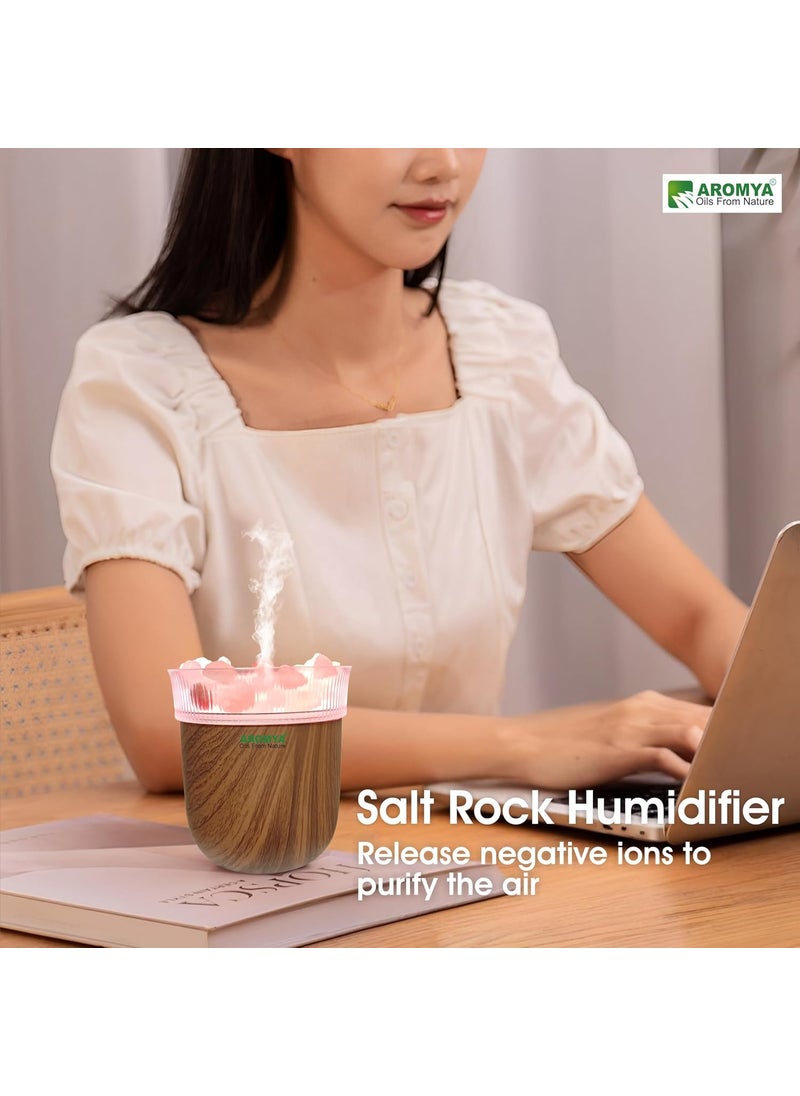 Aromya Oils from Nature I Salt Rock Humidifier Ultrasonic Cool Mist Essential Oil Diffuser with Soothing LED Light Auto ShutOff Air Purifier for Home Office Bedroom Dark Brown