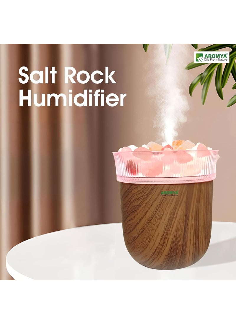 Aromya Oils from Nature I Salt Rock Humidifier Ultrasonic Cool Mist Essential Oil Diffuser with Soothing LED Light Auto ShutOff Air Purifier for Home Office Bedroom Dark Brown