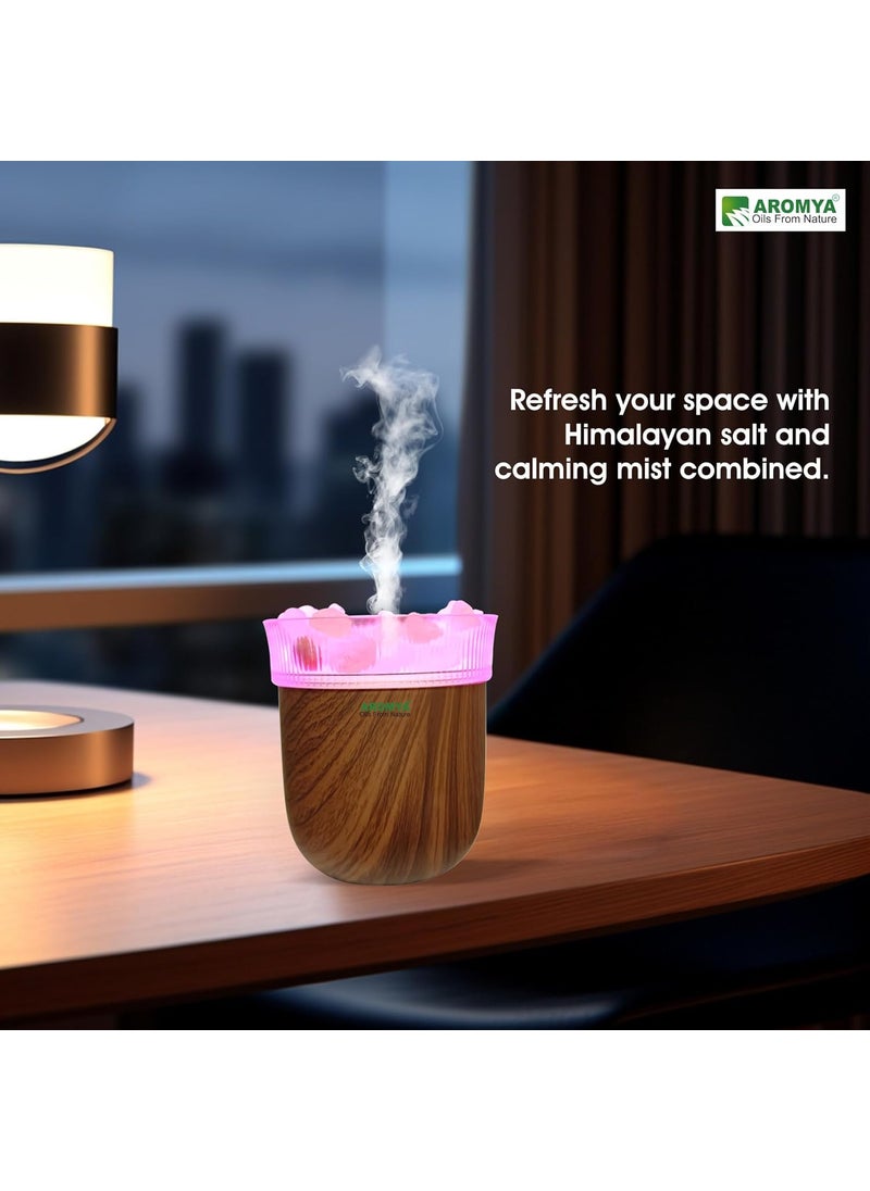 Aromya Oils from Nature I Salt Rock Humidifier Ultrasonic Cool Mist Essential Oil Diffuser with Soothing LED Light Auto ShutOff Air Purifier for Home Office Bedroom Dark Brown