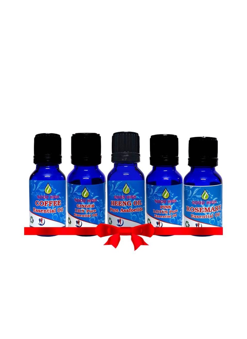 Good High Pink Lotus Ginger Lily Rosemary Heeng and Coffee Essential Oil 100 Pure Natural Organic and Undiluted For Personal Care Pack of 5 Essential Oil Each of 10 mL