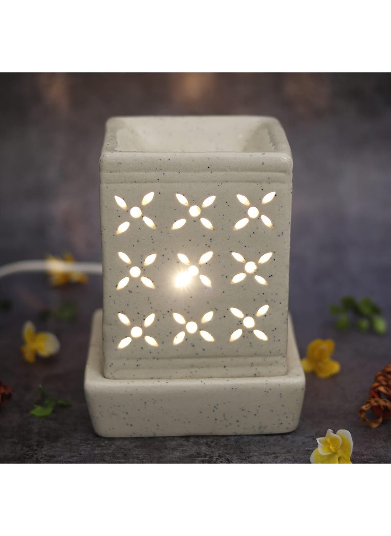 Kraftlik Handicrafts Aroma Oil Ceramic Diffuser Burner in Square Shape with Electric Fragrance Diffuser Burner with Oil for RoomOfficeHome Decor Square Shape