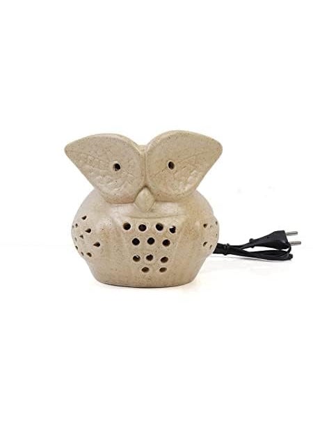 Kraftlik Handicrafts Electric Aroma DiffuserBurner Ancient Big Owl Shape Electric Ceramic Aroma Oil Diffuser Set Electric Diffuser Burner with Oil for RoomOfficeHome Decor