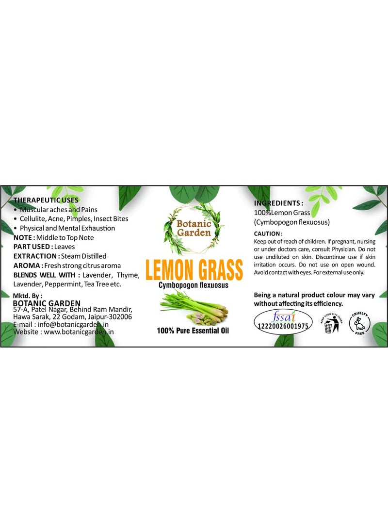 Botanic Garden Lemongrass Essential oil 100 Undiluted Pure and Natural Therapeutic grade for skin Hair care insect repellant and Aromatherapy 50ML