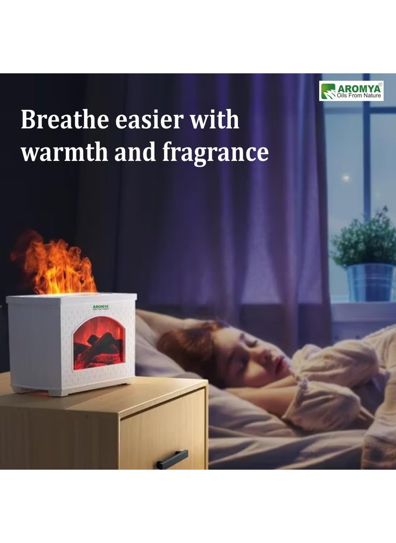 Aromya oils from nature Fireplace Essential Oil Humidifier 270ml Aromatherapy Humidifier Ultrasonic Cool Mist Humidifier with Multiple Mist Modes USB Powered Ideal for Home Office White