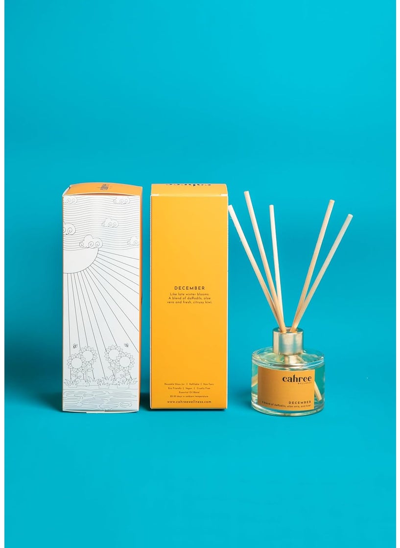 Cahree Wellness Daffodil Kiwi Reed Diffuser SetFree 5 Bamboo Reed SticksToxin Free Stress ReliefFineLiving Natural FragranceLong LastingSmoke Less Room Freshener for Home Bedroom150ml