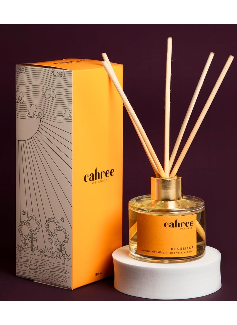 Cahree Wellness Daffodil Kiwi Reed Diffuser SetFree 5 Bamboo Reed SticksToxin Free Stress ReliefFineLiving Natural FragranceLong LastingSmoke Less Room Freshener for Home Bedroom150ml