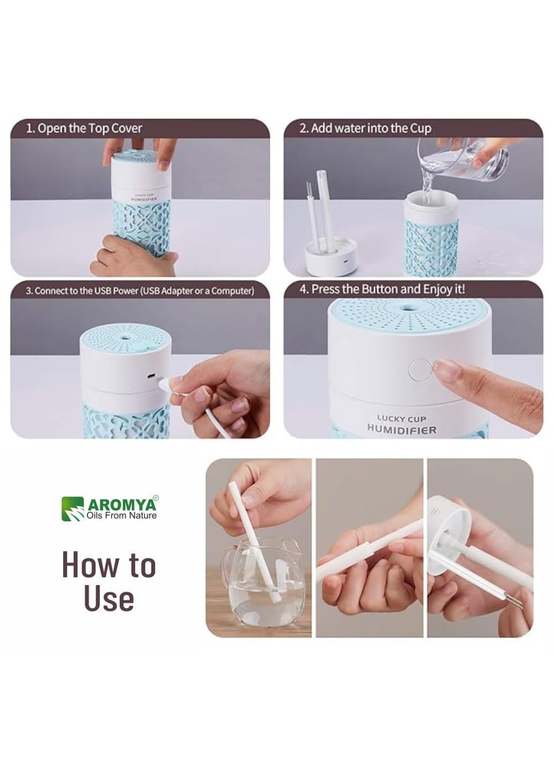Aromya oils from nature Lucky Cup Cool Mist Humidifiers Essential Oil Diffuser Aroma Air Humidifier with Led Night Light Colorful Change for Car Sky Blue