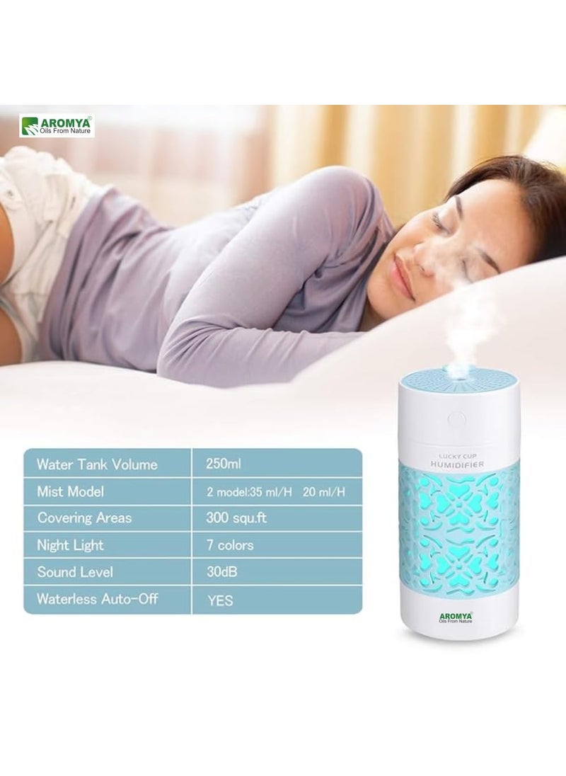 Aromya oils from nature Lucky Cup Cool Mist Humidifiers Essential Oil Diffuser Aroma Air Humidifier with Led Night Light Colorful Change for Car Sky Blue