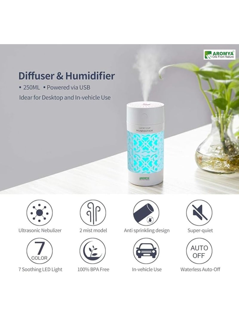 Aromya oils from nature Lucky Cup Cool Mist Humidifiers Essential Oil Diffuser Aroma Air Humidifier with Led Night Light Colorful Change for Car Sky Blue