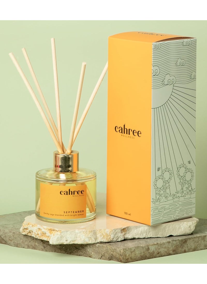 Cahree Wellness Earthy Sage and Bright Lemon Reed Diffuser Suitable for Home and Office Aromatherapy Mood Enhancement Pack of 1Size150ml