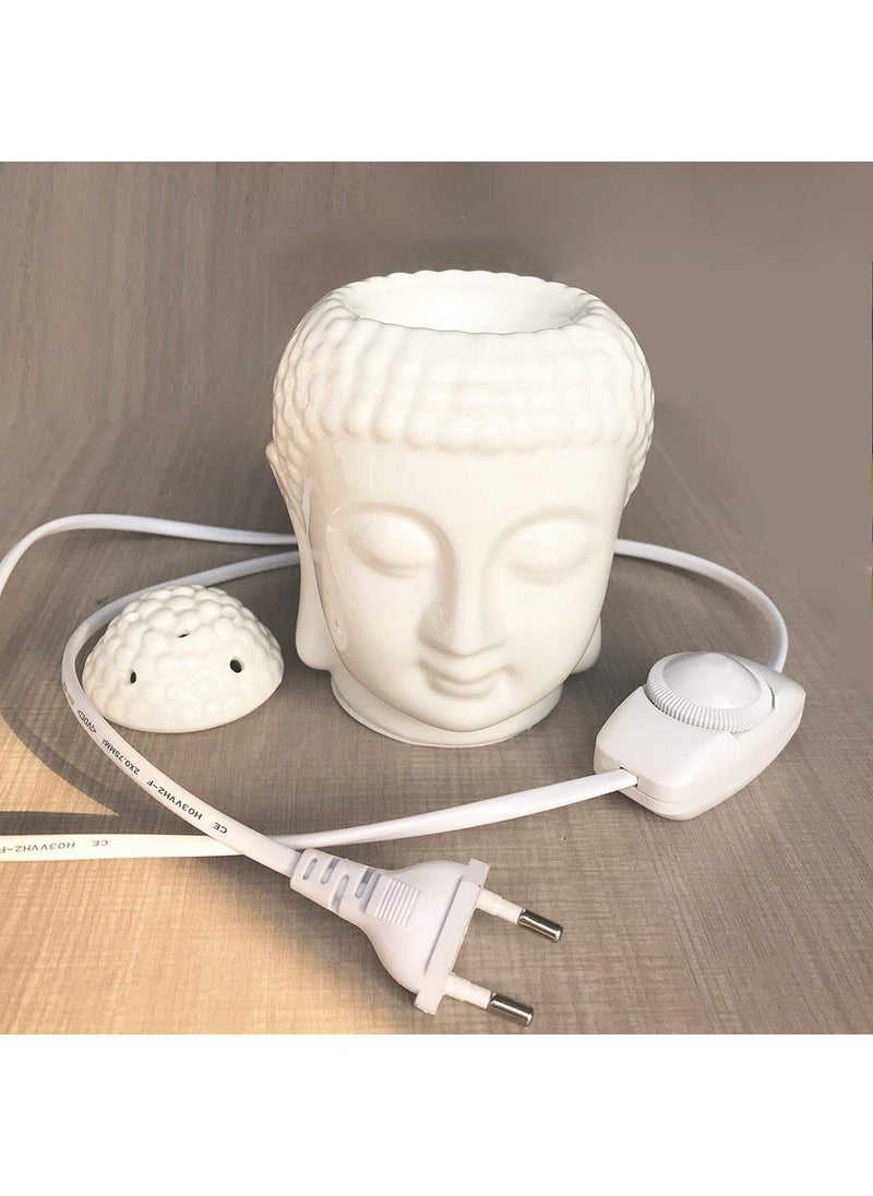 PeepalComm White Ceramic Electric Buddha Diffuser Night Lamp with Dimmer Switch to Control Light Fragrance Intensity C