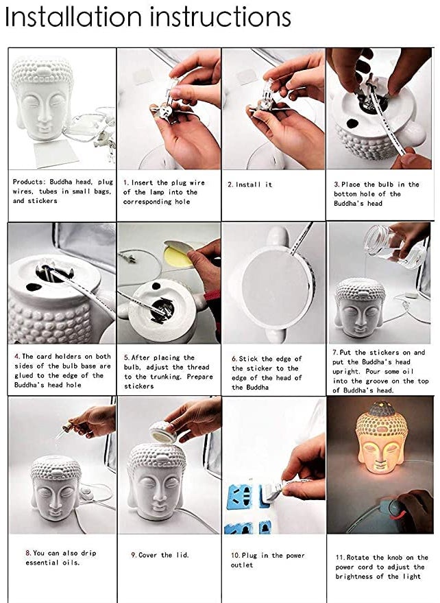 PeepalComm White Ceramic Electric Buddha Diffuser Night Lamp with Dimmer Switch to Control Light Fragrance Intensity C