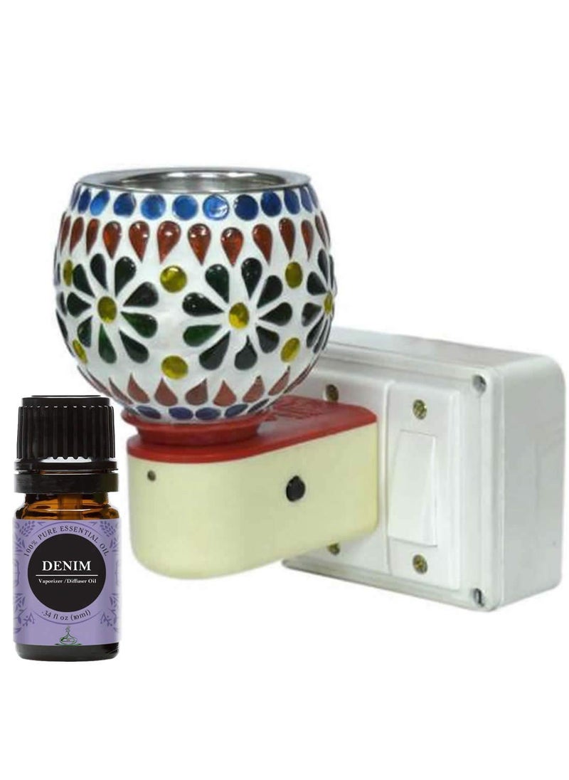 FStyler Electric Glossy 2IN1 Ceramic Aroma Oil DiffuserKapoor Danifor Home Office Temple with Denim Aroma Oil 10ml Borosilicate Glass Ceramic Incense Holder Set Multicolor