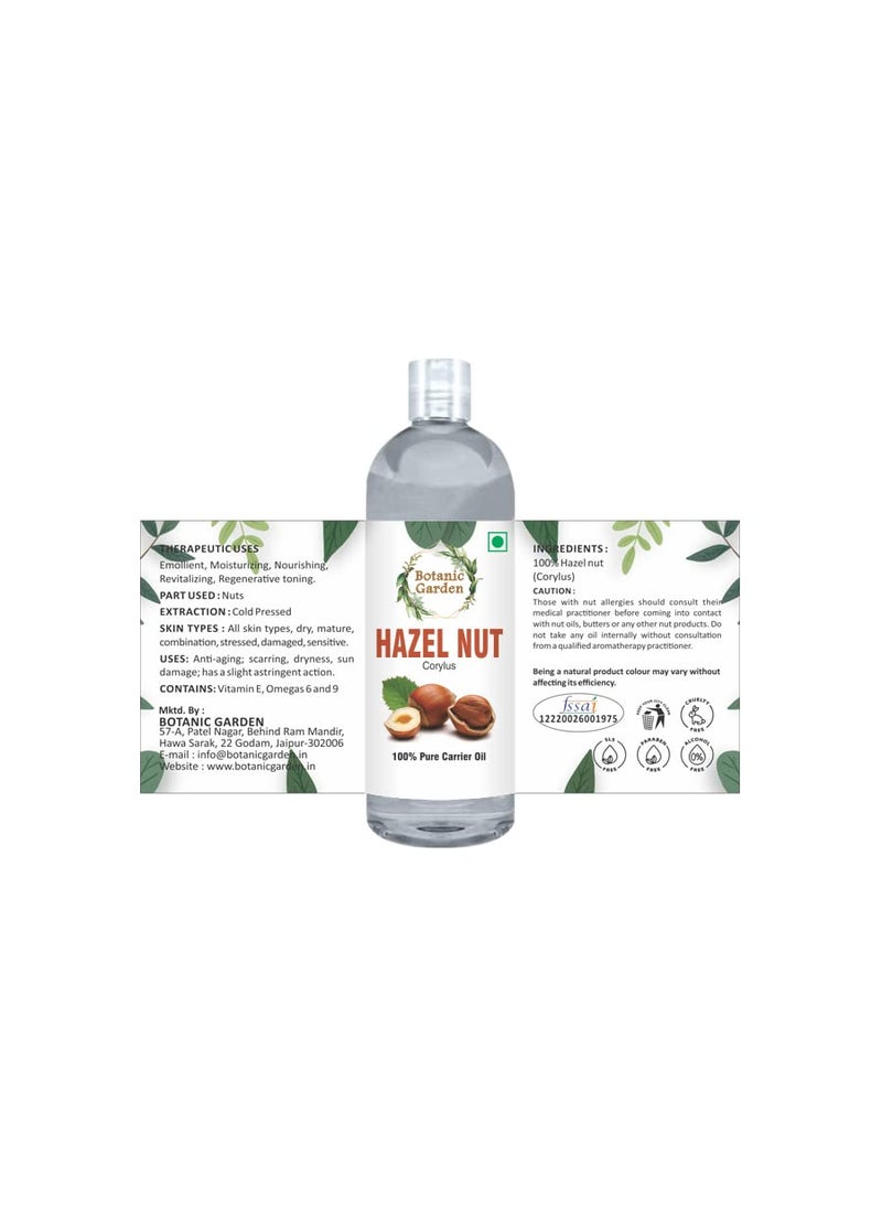 BOTANIC GARDEN Hazelnut OilCorylus Avellana 100 Natural Therapeutic Grade Cold Pressed For AntiAgeing Scarring Dryness Sun Damage 200 ML